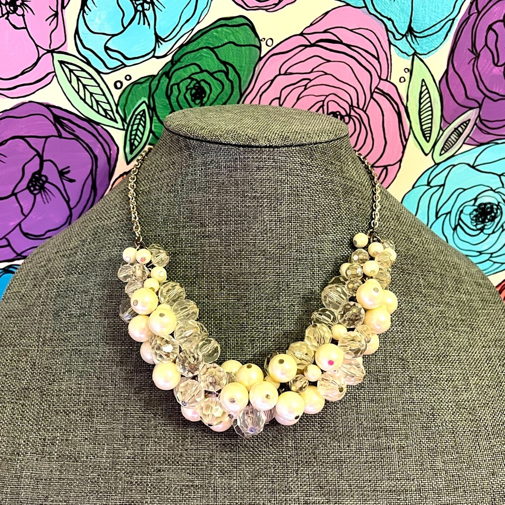 Vintage Y2K Pearl and Bead Cluster Choker Necklace